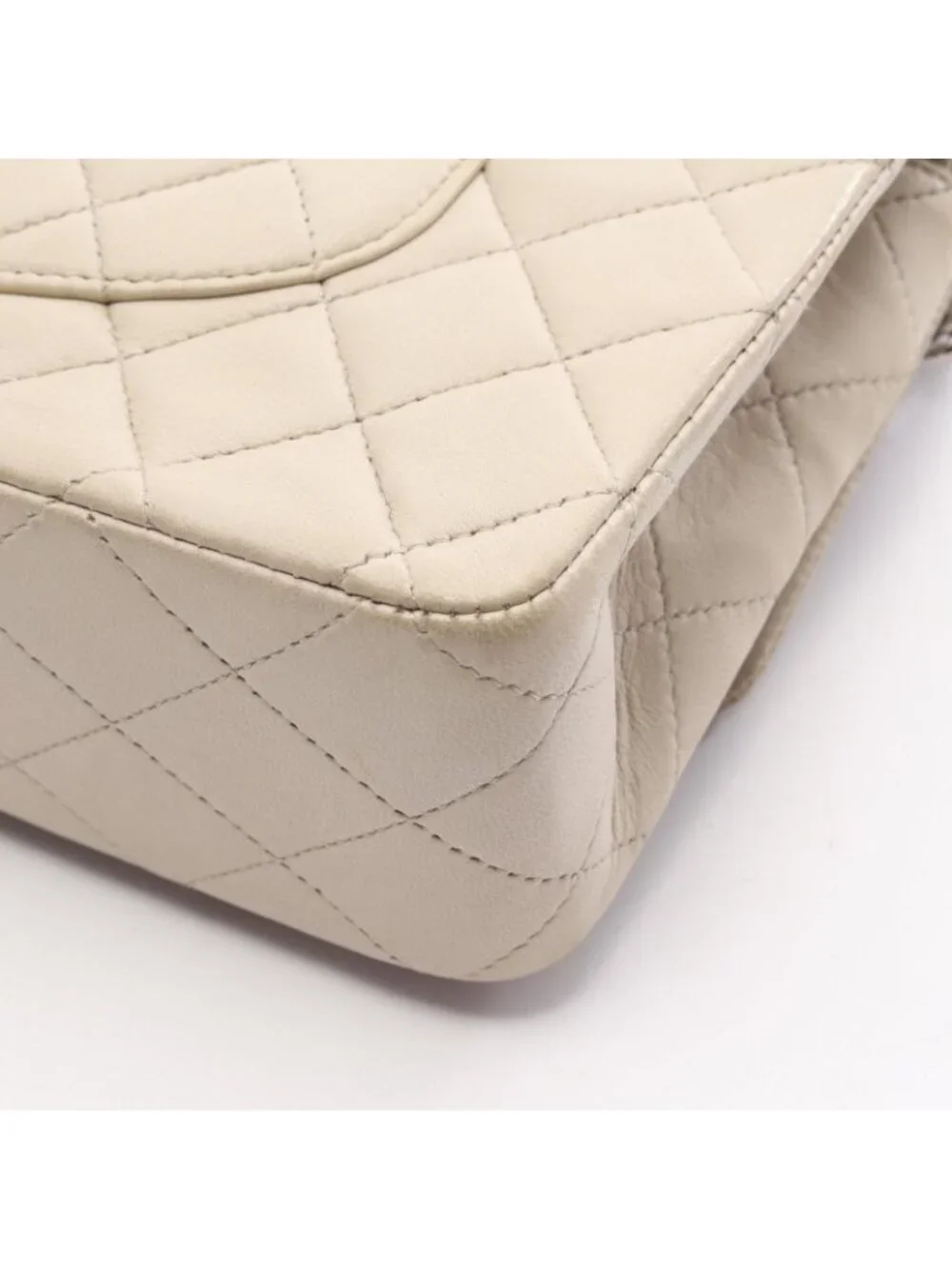 Chanel Shoulder Bag Quilted Double Flap Light Gray Lambskin Chain